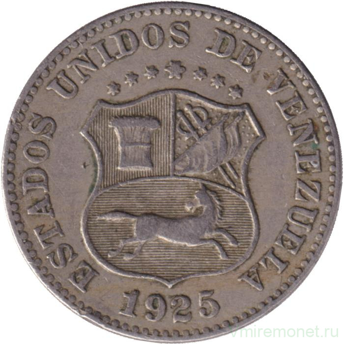 Монета. Венесуэла. 5 сентимо 1925 год.