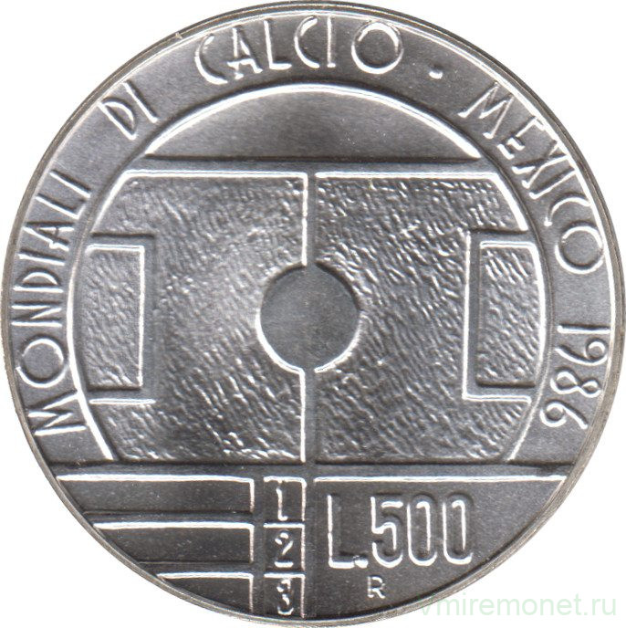 Монета. Сан-Марино. 500 лир 1986 год. Чемпионат мира по футболу в Мексике.
