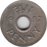 Монета. Фиджи. 1 пенни 1957 год. ав.