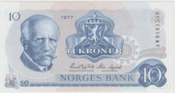 Банкнота. Норвегия. 10 крон 1977 год. Тип 36c.