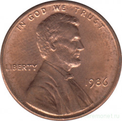 Монета. США. 1 цент 1986 год.