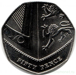 Монета. Великобритания. 50 пенсов 2015 год. Новый тип.