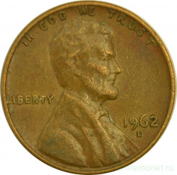 Монета. США. 1 цент 1962 год. Монетный двор D.