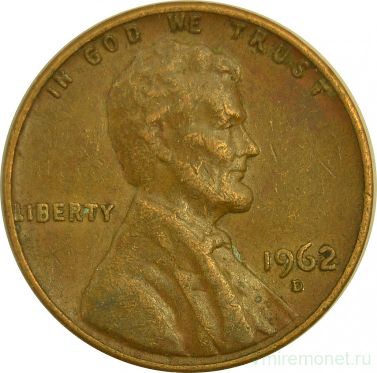 Монета. США. 1 цент 1962 год. Монетный двор D.