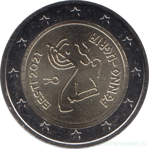 Монета. Эстония. 2 евро 2021 год. Финно-угорские народы.