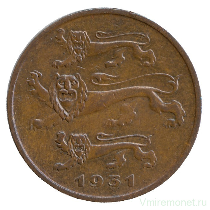 Монета. Эстония. 5 сенти 1931 год.