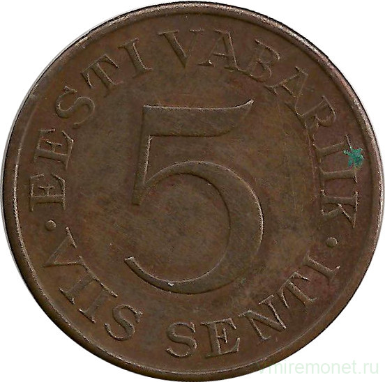 Монета. Эстония. 5 сенти 1931 год.