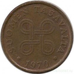 Монета. Финляндия. 5 пенни 1970 год.