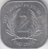 Монета. Восточные Карибские государства. 2 цента 1981 год. ав.