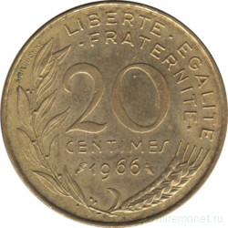 Монета. Франция. 20 сантимов 1966 год.