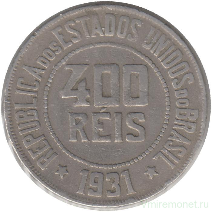 Монета. Бразилия. 400 рейсов 1931 год.