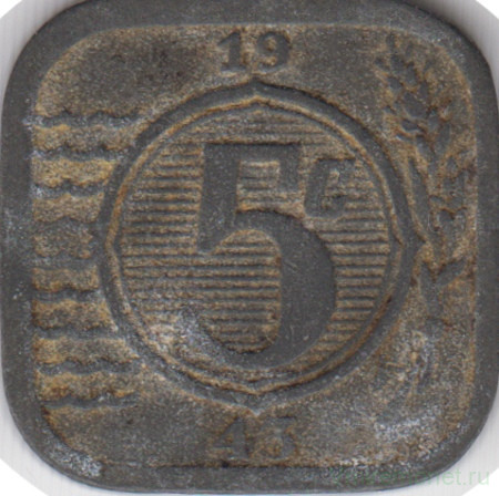 Монета. Нидерланды. 5 центов 1943 год.