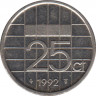 Монета. Нидерланды. 25 центов 1992 год. ав.
