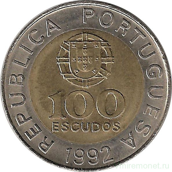 Монета. Португалия. 100 эскудо 1992 год.