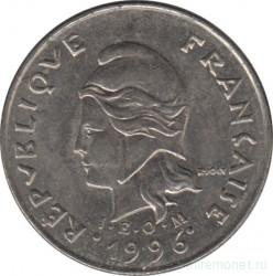 Монета. Французская Полинезия. 10 франков 1996 год.