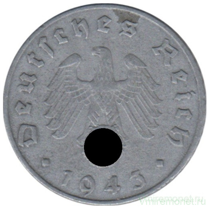 Монета. Германия. Третий Рейх. 5 рейхспфеннигов 1943 год. Монетный двор - Берлин (А). Монета. Германия. Третий Рейх. 5 рейхспфеннигов 1943 год. Монетный двор - Берлин (А).