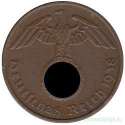 Монета. Германия. Третий Рейх. 2 рейхспфеннига 1938 год. Монетный двор - Мюльденхюттен (Е).