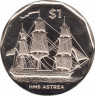 Монета. Британские Виргинские острова. 1 доллар 2022 год. Корабли - "Астрея". ав.