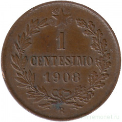 Монета. Италия. 1 чентезимо 1908 год.