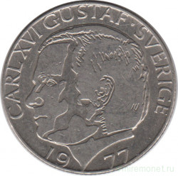 Монета. Швеция. 1 крона 1977 год.