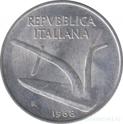 Монета. Италия. 10 лир 1968 год.