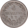 Монета. Дания. 4 скиллинга-ригсмёнт 1854 год. рев.