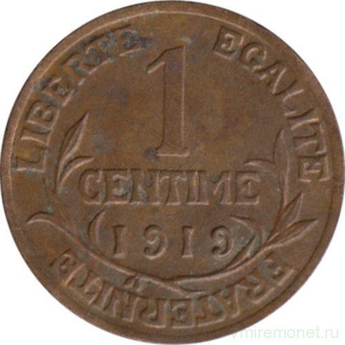 Монета. Франция. 1 сантим 1919 год.
