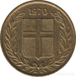 Монета. Исландия. 50 аурар 1970 год.