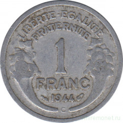 Монета. Франция. 1 франк 1944 год. Монетный двор - Кастельсарразин. (C).