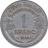 Монета. Франция. 1 франк 1944 год. Монетный двор - Кастельсарразин. (C). ав.