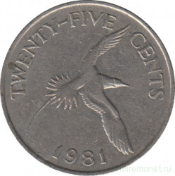 Монета. Бермудские острова. 25 центов 1981 год.