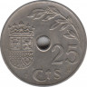 Монета. Испания. 25 сентимо 1937 год. рев.