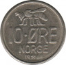  Монета. Норвегия. 10 эре 1968 год. ав.