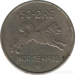 Монета. Норвегия. 50 эре 1973 год.
