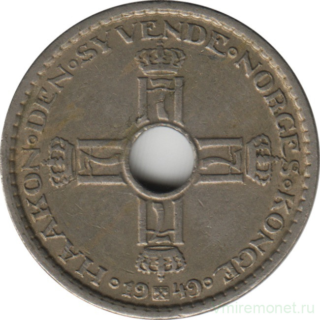 Монета. Норвегия. 1 крона 1949 год.