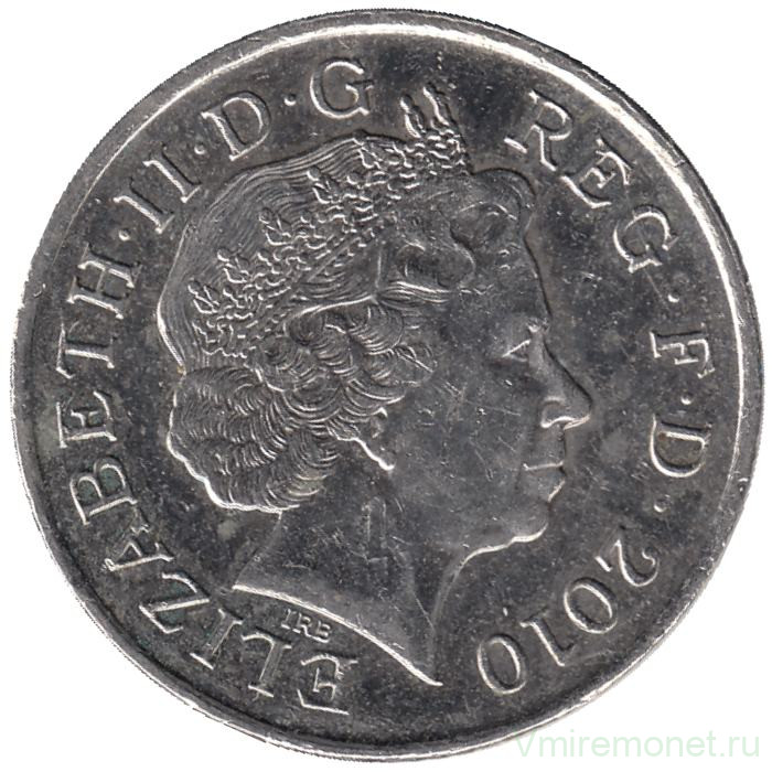 Монета. Великобритания. 10 пенсов 2010 год.