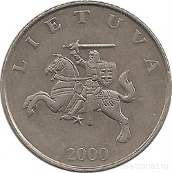 Монета. Литва. 1 лит 2000 год.