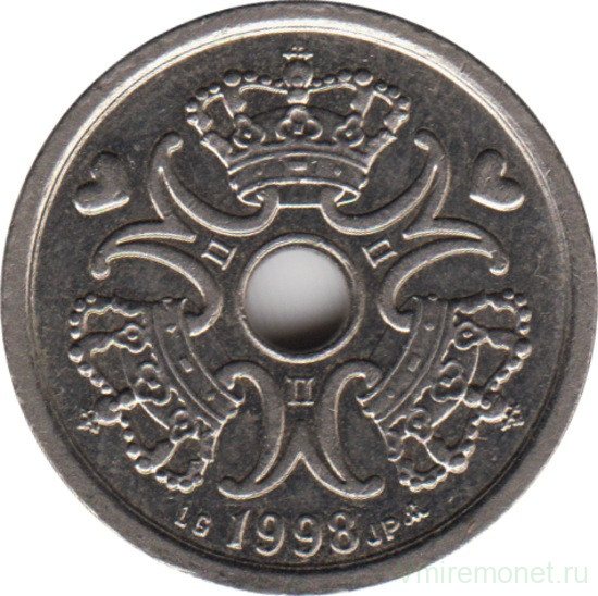 Монета. Дания. 1 крона 1998 год.