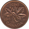 Монета. Канада. 1 цент 1965 год. ав.