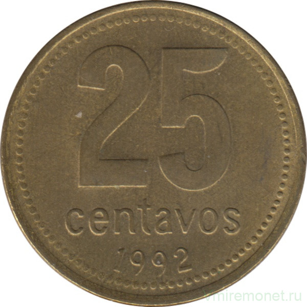 Монета. Аргентина. 25 сентаво 1992 год.