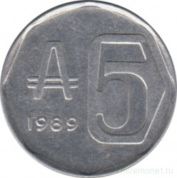 Монета. Аргентина. 5 аустралей 1989 год.