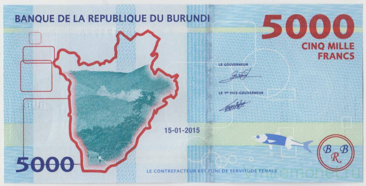 Банкнота. Бурунди. 5000 франков 2015 год. Тип 53.