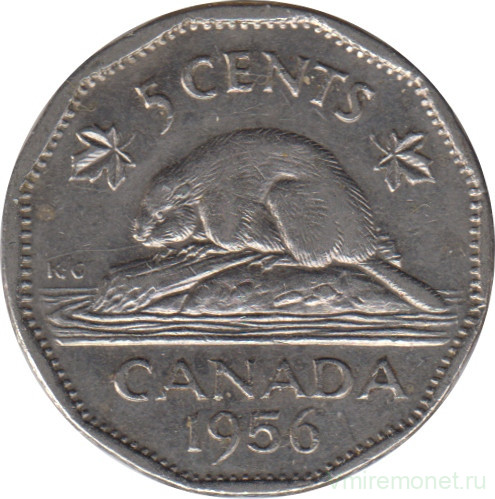 Монета. Канада. 5 центов 1956 год.