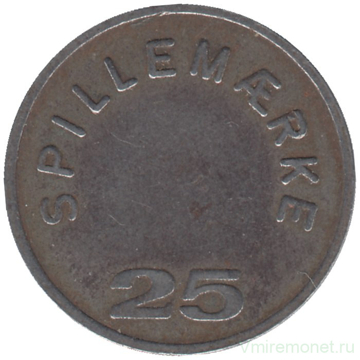 Жетон игровой. Дания. "25 spillemarke" сталь. Тип 2.