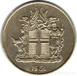 Монета. Исландия. 1 крона 1961 год.