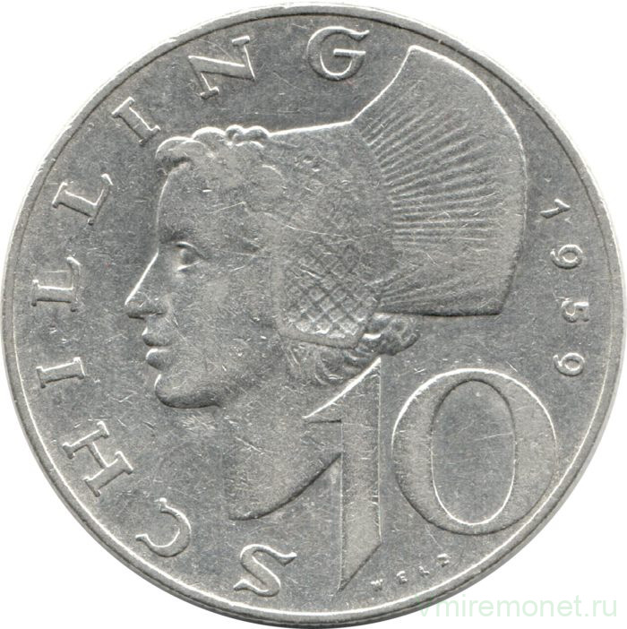 Монета. Австрия. 10 шиллингов 1959 год.