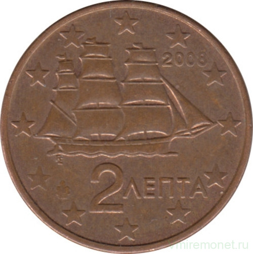 Монета. Греция. 2 цента 2008 год.