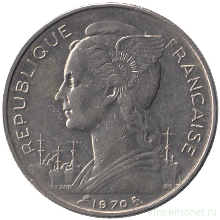 Монета. Реюньон. 50 франков 1970 год. 