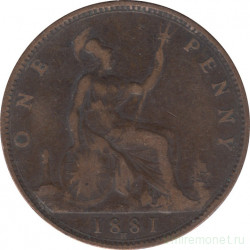 Монета. Великобритания. 1 пенни 1881 год. (H).