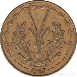 Монета. Западноафриканский экономический и валютный союз (ВСЕАО). 5 франков 1967 год.